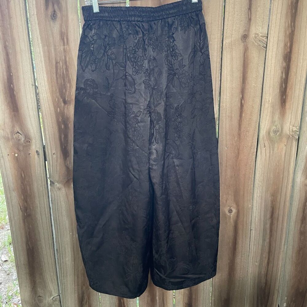LAGENLOOK Wide Leg FLORAL JACQUARD Elastic Waist Crop  PANTS M nwot